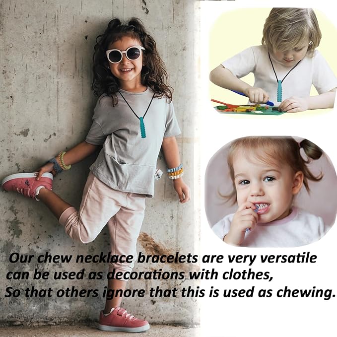 Stretchy Coil Bracelets Chewing Necklace for Kids Sensory, 18 Pack Chewy Necklace Sensory with Autism, ADHD, SPD, Silicone Stretch Sensory Chew Necklaces Bracelets Reduce Biting Stress and Anxiety