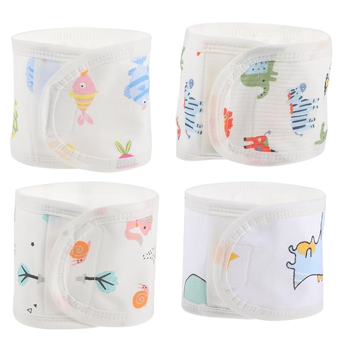Healifty 4Pcs Baby Belly Band for Newborns Soft Breathable Cotton Babies Infant Umbilical Belt Cords Wrap Cover for Colic Relief and Warmth Toddler Abdomen Protection Band 0-12 Months