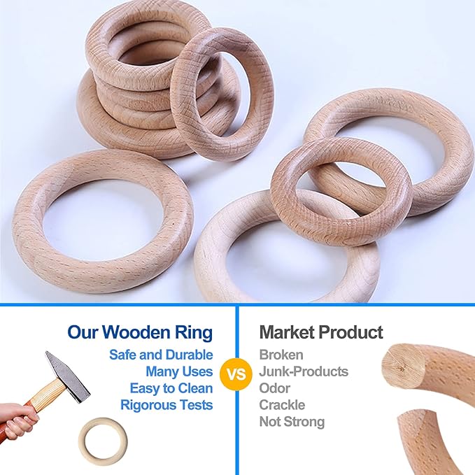 Baby Teething Toys Silicone Teethers BPA Free Silicone Rudder with Wooden Ring Soothe Babies Gums (Rainbow)