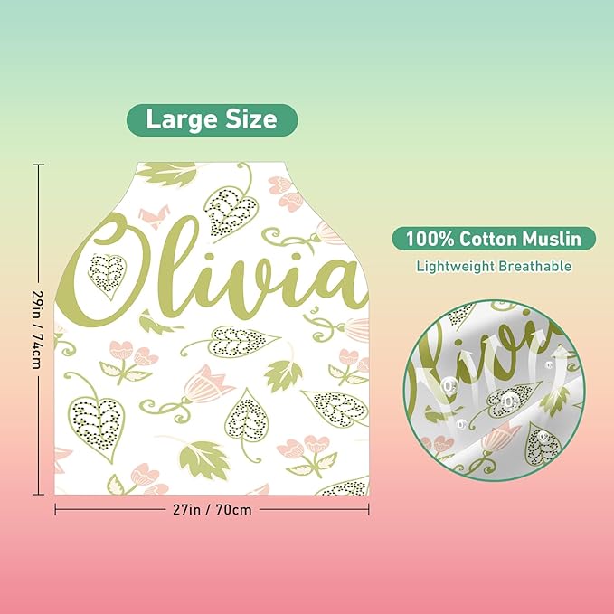 Personalised Car Seat Cover for Babies - Multi-use Carseat Canopy Cover with Name, Car Seat Covers, Christmas Birthday Gifts for Infant Boys and Girls Light Green Flower