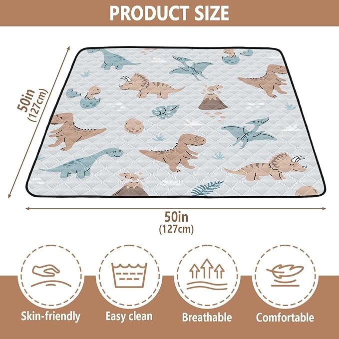 Baby Play Mat Dinosaurs Cartoon Eggs Volcanoes 50 x 50 Playpen Mat Baby Play Mats for Floor Play Gym Crawling Mat Non-Slip Cushioned Baby Playmat for Infants, Babies, Toddlers