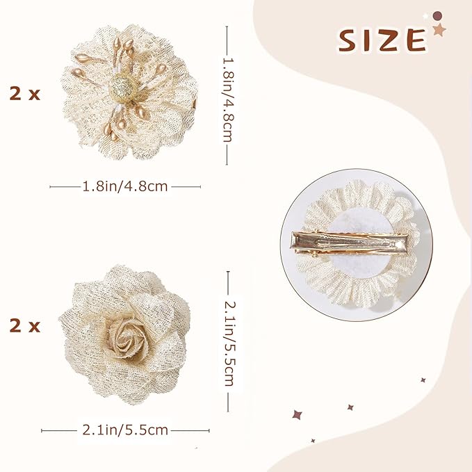 Baby Girls Floral Hair Bows Clips, 4Pcs Glitter Gold Flower Hair Barrettes Alligator Clips, Hair Accessories for Toddlers Kids Teens