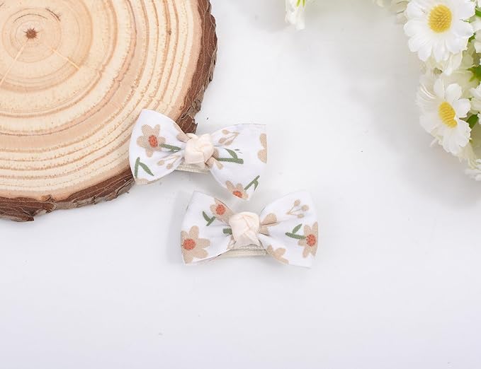 Baby Girls Hair Bow Clips, 10pcs Boutique Cotton Fully Lined Hair Pins, Non Slip Baby Barrettes Accessories for Infants Toddlers Fine Hair by BIANHUAN (Set-E)