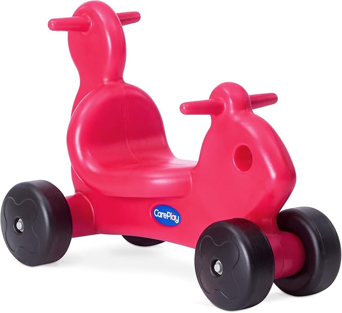 Careplay 2-in-1 Squirrel Push & Ride-on Toy, Indoor & Outdoor Use, Low Profile Seat, Recommended for Children up to 50lbs, Durable Construction, Made in The USA, Red