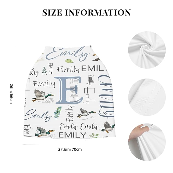 Personalized Car Seat Covers with Name, Mallard Duck Baby Canopy Carrier Cover, Breathable Breastfeeding Nursing Cover, Stretchy Multi-Use Infant Carseat Stroller Cover