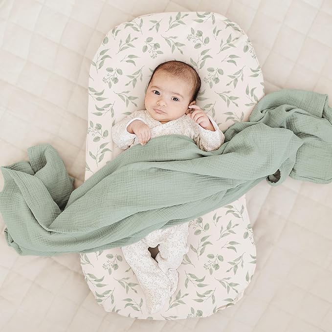Konssy 2 Pack Baby Lounger Cover, Stretchy and Soft Newborn Lounger Cover, Infant Lounger Slipcover for Boys Girls, Covers Only (Green Leaves,Green)