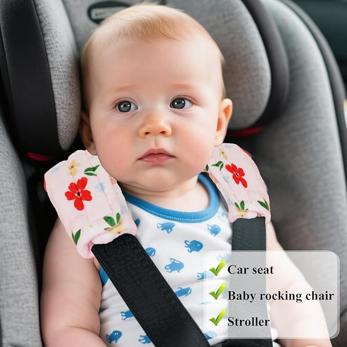 2-Pack Car Seat Strap Covers, Infant Seatbelt Covers, Velvety Soft Double-Sided Use Car Seat Shoulder Strap Pads for Infant Toddler, Colorful Flower