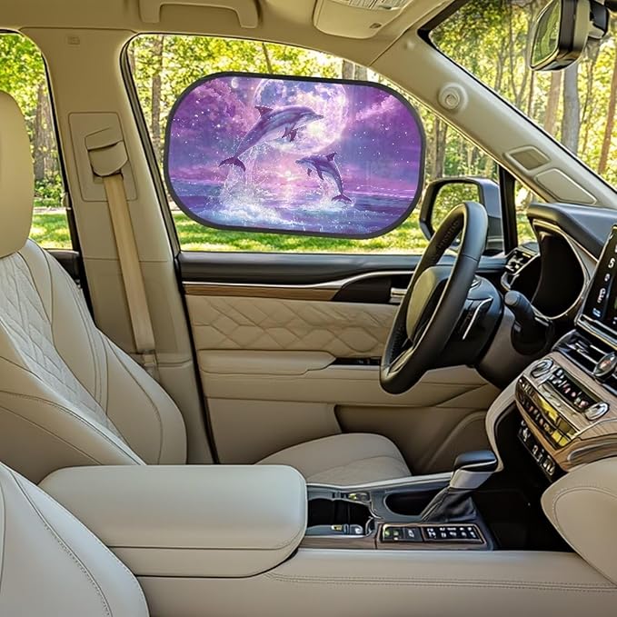 Bulopur Purple Dolphin 2 Pack Back Window Sun Shades for Car Glare Shield Protection Side Window Screens Easy to Install UV Protection Breathable Universal Car Sun Shades