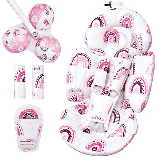 Infant Insert Compatible with 4moms Mamaroo Swing and Infant Carseat, Including 3 Replacement Balls, Reversible Newborn Insert for Baby Swing, Stroller, Bouncer, Soft Fabric - Mauve Rainbow