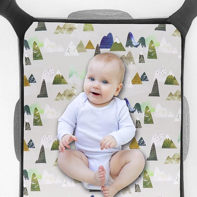 Mini Crib Sheets Mountain Pack N Play Sheets Soft Breathable Portable Playard Cover for Baby Boy