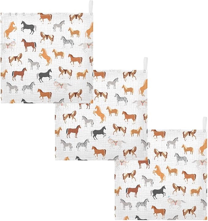 Vvfelixl Baby Washcloths Cotton Animal Print Muslin Washcloths Soft Baby Face Towel for Newborn Infants, 11.8 X 11.8 Inch, 5 Pack