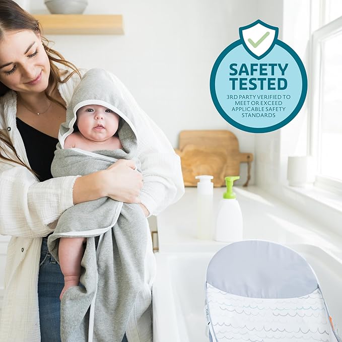 The First Years Sure Comfort Folding Baby Bather - Foldable Baby Bath Seat and Lounger for Home or On The Go - for Sink or Tub Use - Non-Slip Seat -for Up to 15 Lbs,(Pack of 4)