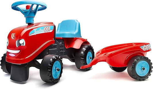 Falk 200B Porteur Tractor Go avec remorque et kit de Stickers alternatifs, Red, Blue