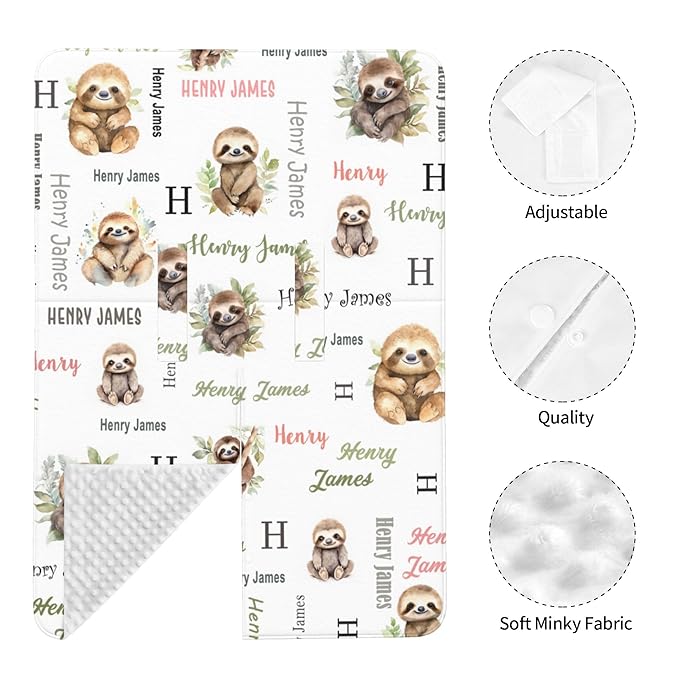 Personalized Winter Baby Car Seat Cover with Name Sloth Winter Car Seat Cover for Baby Seat or Stroller Custom Infant Car Seat Covers Minky Blankets Nursing Cover Breastfeeding Scarf