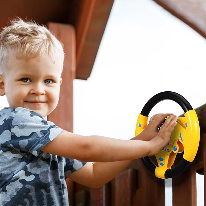 TOYANDONA Kids Steering Wheel Toy - 2PCS Simulated Driving Racing Car Game Toy, Driving Controller Early Education Pretend Driving Steering Wheel with Light Music for Boys Girls 4 5 6 Years Old