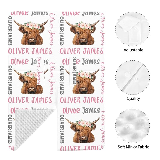 Personalized Highland Cow Carseat Cover for Baby Custom Name Car Seat Canopy for Newborn Baby Boys Girls 2 in 1 Mom Nursing Breastfeeding Covers Minky Baby Carrier Stroller Covers