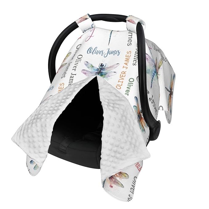 Personalized Baby Car Seat Canopy with Name Custom Minky Dragonfly Car Seat Covers Nursing Cover for Breastfeeding Multi-Use Cover Infant Carrier Carseat Winter Cover for Newborn Girls Boys