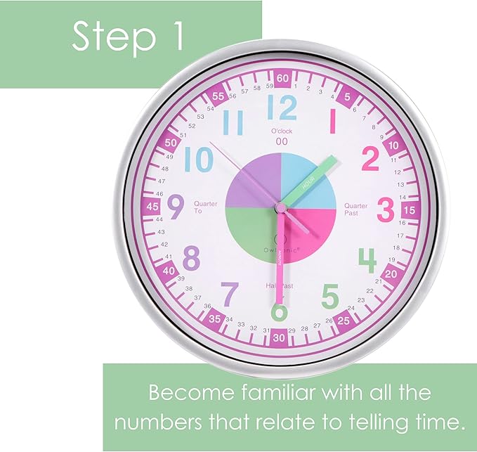 OWLCONIC Telling Time Teaching Clock - Bundled with Kids Watch. Learn to Tell Time Resources. Pink