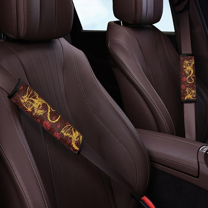 Asian Red Dragon Car Seat Belt Cover Soft Car Safety Seat Belt Strap Shoulder Pad for Women Men 2 Pack