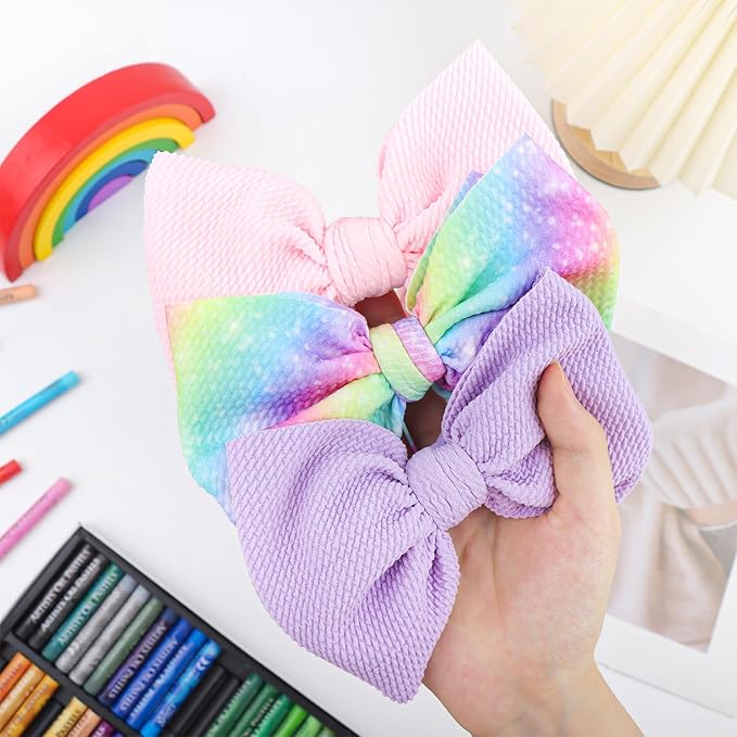 Rainbow Colored Hair bows for Newborn Infant Toddler Baby Girl Pink Purple Headbands 3pcs Girls Hair Accessories Baby Shower Gifts