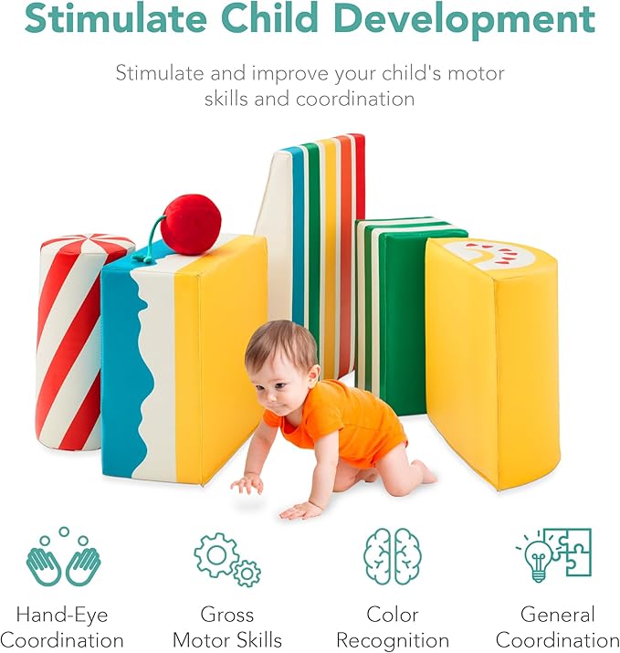 Best Choice Products Soft Foam Climbing Blocks for Toddlers, 5-Piece Baby Play Set, Easy-Clean Vinyl Foam Shapes, Safe Certified Materials, Early Learning Motor Skill Development Toy - Treats