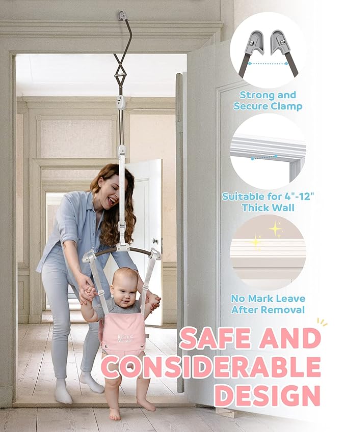 Infant Master Doorway Jumper, Durable Bumper Jumper w/Adjustable Height, Funny Baby Doorway Swing Bouncer w/Seat Bag, Popular Gift for Infant & Toddler, Portable and Free Installation, Pink