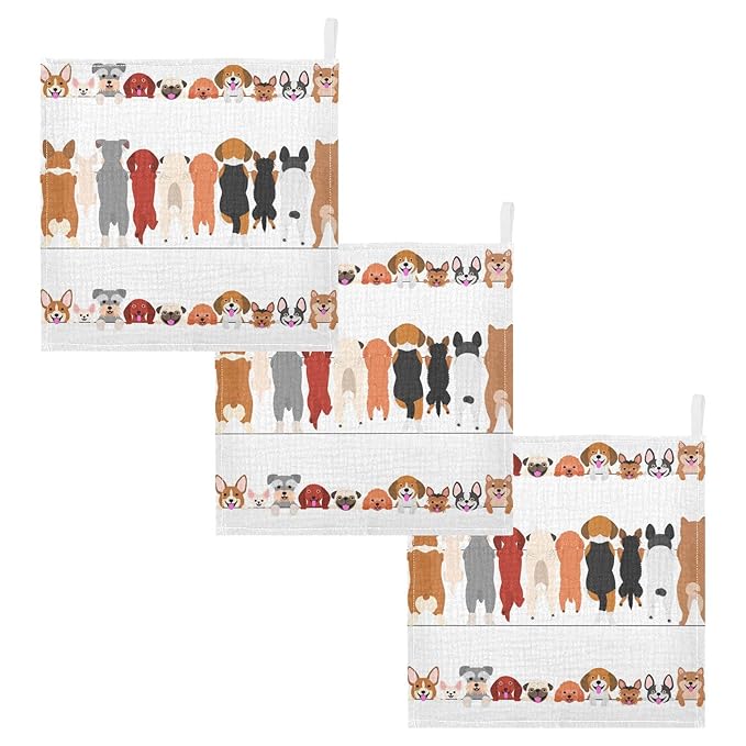 Dog Faces Baby Muslin Washcloths Cute Burp Cloths Soft Absorbent Baby Wash Cloth Fingertip Face Towels for Newborn Boys Girls 12 x 12 in, 5 Pack
