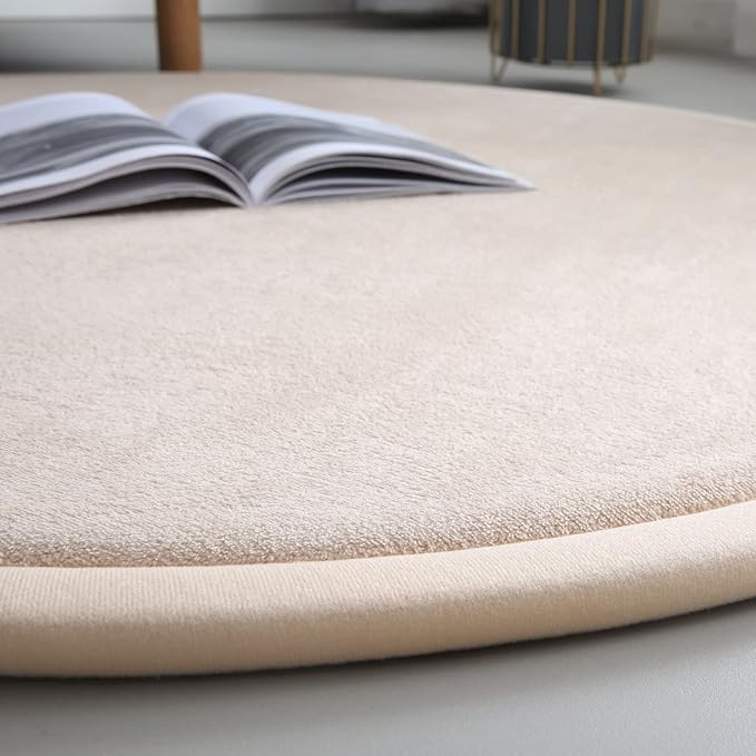 Loartee Thick Kids Round Rug - Coral Velvet Area Rugs, Memory Foam Circular Carpet for Nursery Playroom Home Decor Dormitory, Diameter 63 inch, Brown