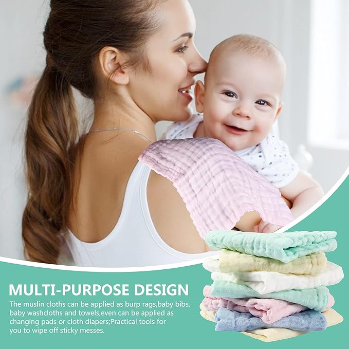 Muslin Cloth, Baby, Washcloths, Muslin Cloths, Burp Cloths, Girls, Boys, Wet Wipes, Children, Muslin, Burp Cloth, Pack of 30, 25 x 25 cm