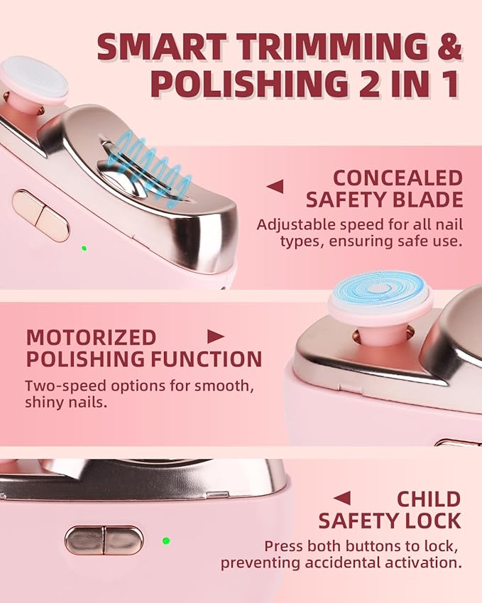 Upgraded Electric Nail Clipper, 3 in 1 Automatic Nail Trimmer and Polisher with LED Light & Clip Storage