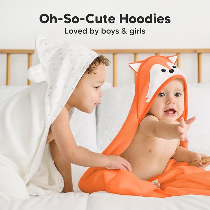 KeaBabies Hooded Baby Towel for Newborn - Viscose Derived from Bamboo Large Baby Bath Towels with Hood for Boys, Girls, Toddler, Extra Absorbent & Soft Newborn Bath Essentials (Fox, Regular)