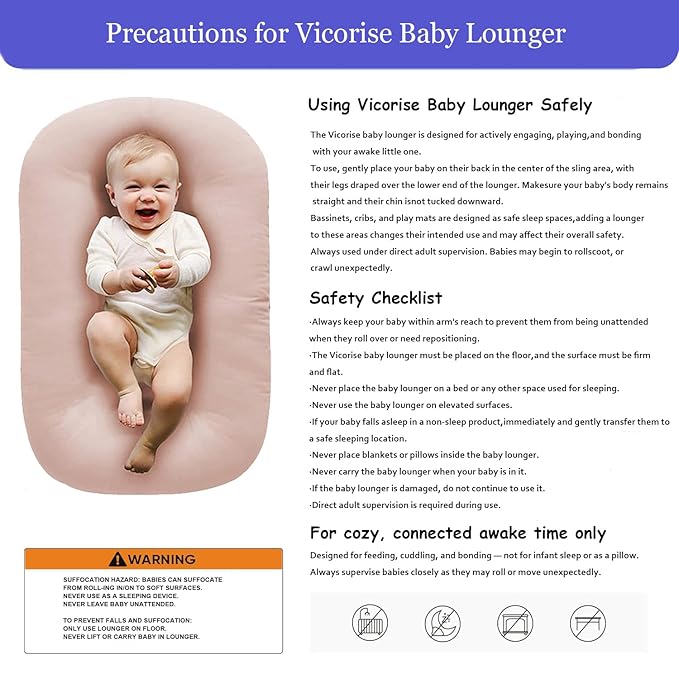 Baby Lounger 0-24 Months 100% Cotton-Snuggle Cozy Me Lounger,Soft & Breathable Baby Lounger for Newborn Play Mat,Infant Babies Essentials Gifts,Pink(Lounger Cover Included)