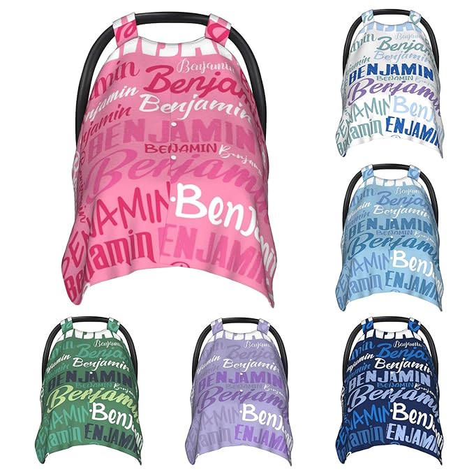 Personalized Baby Car Seat Canopy for Babies, Custom Name Baby Car Seats Covers for Girls, Opening Minky Nursing Breastfeeding Cover for Infant, Carseat Canopies for Newborn (Pink)
