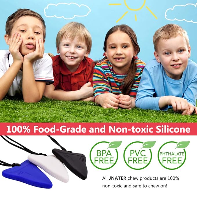 Shark Tooth Chew Necklace, Sensory Chew Necklace Bundle for Kids with Chewing, Teething, ADHD, Autism, Biting Needs, Oral Motor Chewy Teether, Made from Food Grade Silicone Safety, for Boys&Girls