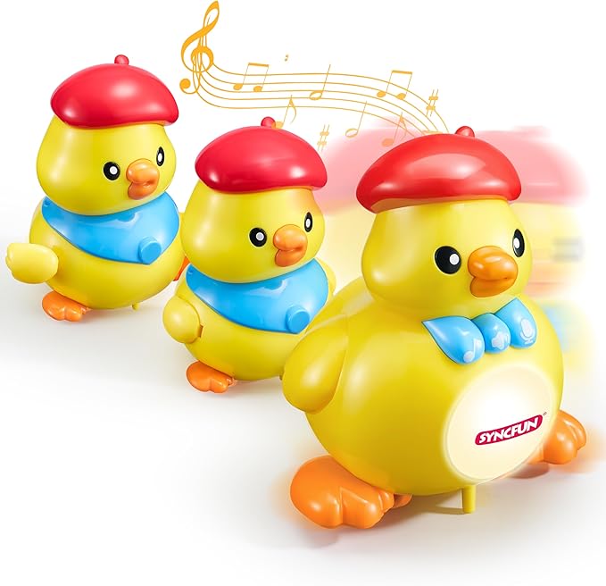 SYNCFUN Musical Duck Toy with 2 Baby Ducks, Crawling Tummy Time Toy with Light & Music, Early Learning Education, Birthday Gift for Boys Girls Aged 6+ Months, Easter Gift