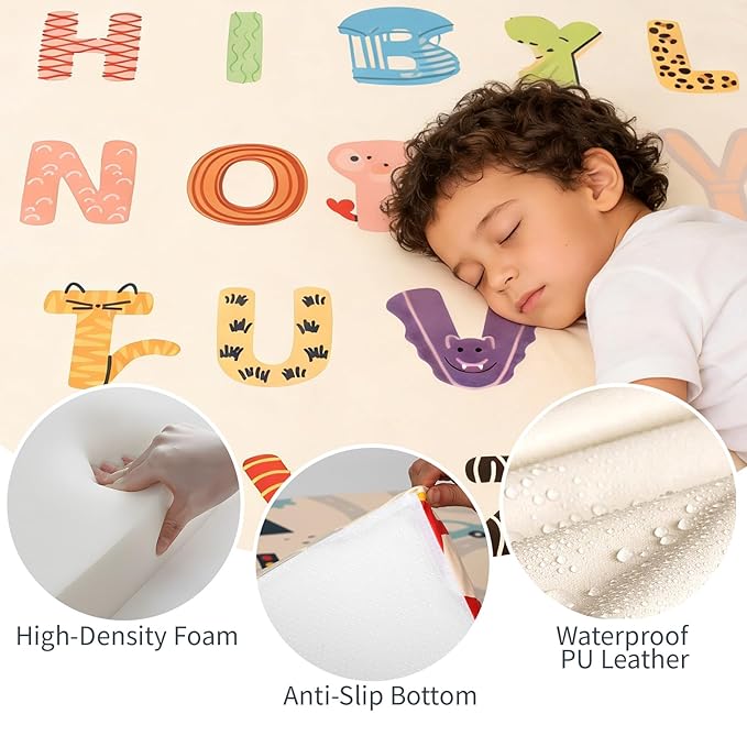 1.3" Thick Baby Play Mat for Floor，50x50 PU Leather Playpen Mat for Toddlers Infant Kids,Ultra Soft Support Cushioned & Waterproof Playmat for Baby,Non-Slip Backing Safe for Crawling/Alphabet Pattern