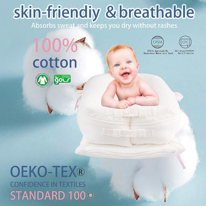 Corduroy Baby Lounger Cover for Dockatot Deluxe + | 100% Cotton Hypoallergenic Newborn Premium Quality Spare Cover(Cover Only) (White)