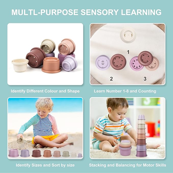 Baby Stacking Toy Cups,Toddler Stackble Bath Toy for 1-3,Nesting Cups Pool Toys for 6-12 Months Infant,Kids Early Educational Montessori Gift for 2-4 Years Old Boys Girls