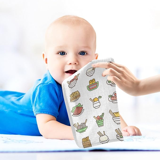 vvfelixl Asian Food Icons Baby Burp Cloths Baby Muslin Washcloths for Boys Girls Cotton Babys Face Towel for Newborn Soft 11.8 X 11.8 in, 5 Pack