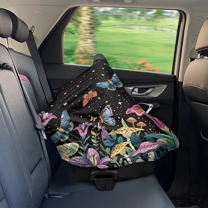 Coldinair Mushroom Car Seat Cover for Babies Boys Girls,Floral Nursing Cover,Soft Stretchy Infant Carseat Canopy,Shopping Cart/High Chair/Stroller Covers