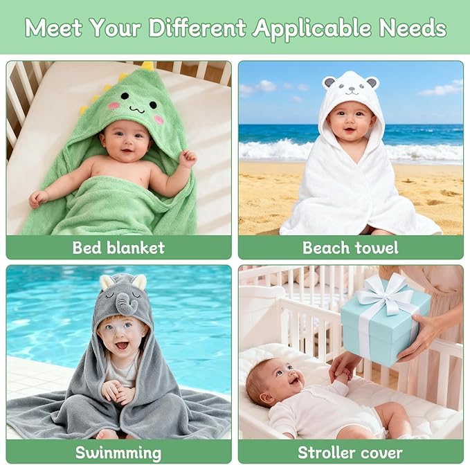 14 PCS Baby Towels, 3 PCS Soft Hooded Baby Towels & 11 PCS Washcloths, Baby Bath Towels for Newborns, Infants & Toddlers, Ultra Absorbent, Cute Baby Towel Gift for Boys & Girls