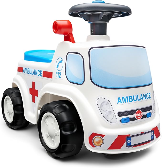 Falk Truck Vehicle with Opening seat and Steering Wheel with a Horn, Push Ride-On Toy for Toddlers 1-3 Years (Ambulance)