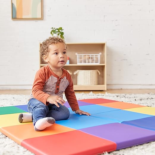 SoftZone Activity Play Mat, Colorful Tummy Time Folding Foam Mat, Assorted Square