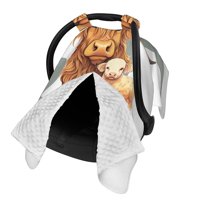 Personalized Highland Cow Carseat Cover for Baby Custom Name Car Seat Canopy for Newborn Baby Boys Girls 2 in 1 Mom Nursing Breastfeeding Covers Minky Baby Carrier Stroller Covers