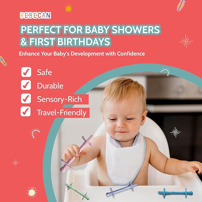 Bebecan Shielded Teething Tubes – Baby Teething Relief 0-36 Months, Anti-Choking Design, Clip-Attachable, BPA-Free Silicone, 5 Soft Tubes + 2 Teether Clips + 2 Brushes + Storage Bag