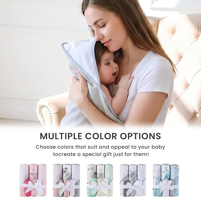 Softan Baby Hooded Towels and Washcloths Set 6 Pack, 28x28 Ultra Soft & Absorbent Baby Bath Towels for Newborn Infant Toddler, Unisex Boys Girls (Grey Star)
