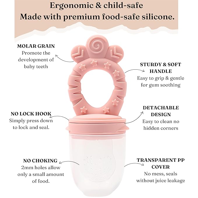 Baby Fruit Feeder Set – BPA-Free Silicone Fresh Food Feeder with 3 Replacement Teats, Teething Feeder for Fruits & Purees, Safe Self-Feeding for Babies 4+ Months