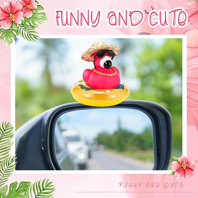 Sotiff Rubber Flamingo Pink Flamingo Rubber Ducks Squeaky Mini Ducks with Mini Cowboy Hats Swim Ring Gold Chain and Sunglasses for Car Decor Summer Birthday Swimming Party Gift Favor (Classic)