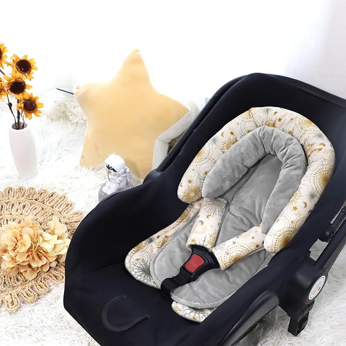 Infant Car Seat Insert for Newborn Girls Boys, Upgraded 2-in-1 Baby Carseat Head Support, Soft Reversible Baby Car Seat Insert Cushion Pad for Car Seat, Stroller, Bouncer, Swing, Sun