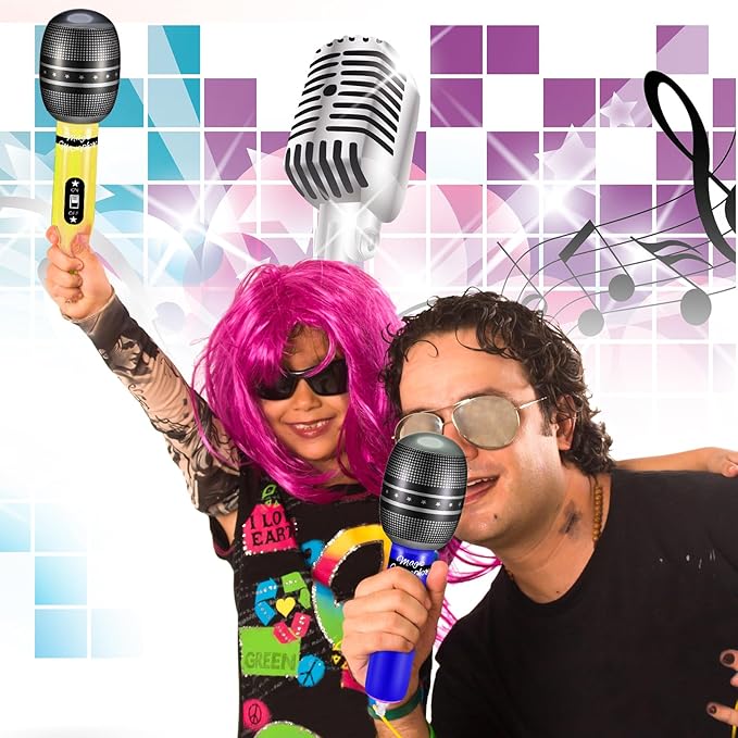 60 Pieces Inflatable Microphones Large Blow up Microphone Assorted Colors Inflatable Microphone Pretend Microphones Inflates Plastic Toy Props for Christmas Birthday Musical Concert Party Supplies
